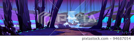 Summer forest with cascade waterfall at night Summer forest with cascade waterfall at night 94687054