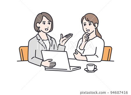Vector illustration material of a young woman consulting a woman in a suit Vector illustration material of a young woman consulting a woman in a suit 94687416