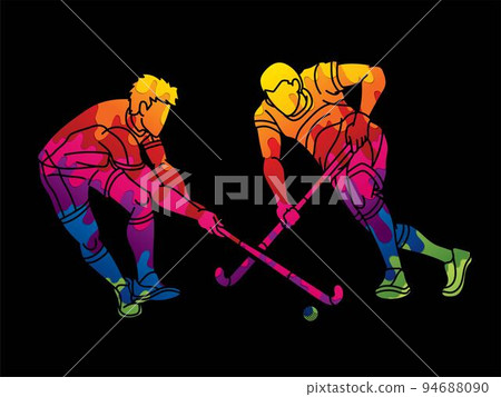 Field Hockey Sport Team Male Players Action Together Cartoon Graphic Vector Field Hockey Sport Team Male Players Action Together Cartoon Graphic Vector 94688090