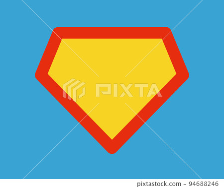 Super man shield icon. Comic super hero man pentagon shield sign. Superhero diamond shape label. Symbol of power and strength. Vector illustration isolated on blue background Super man shield icon. Comic super hero man pentagon shield sign. Superhero diamond shape label. Symbol of power and strength. Vector illustration isolated on blue background 94688246