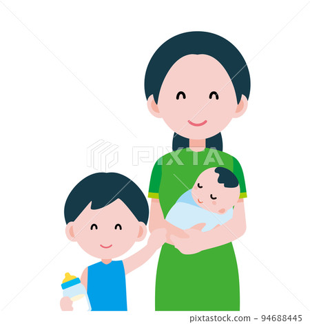 Illustration of a woman who gave birth to a child and her children 94688445