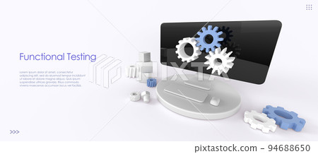 3D Functional testing isometric landing page. Methodology of programming, search errors and bugs in software, quality control of program or app, usability optimization for computer pc 3D Functional testing isometric landing page. Methodology of programming, search errors and bugs in software, quality control of program or app, usability optimization for computer pc 94688650