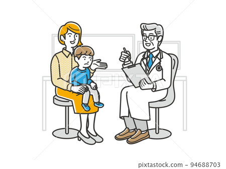 Illustration material of an infant and a mother being examined by a doctor 94688703