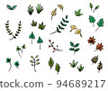 Set of vector illustrations of leaves drawn with a brush 94689217