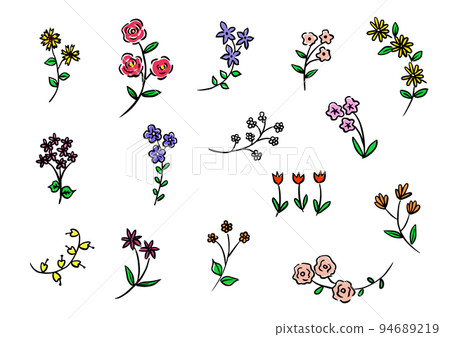 Set of vector illustrations of flowers drawn with a brush 94689219