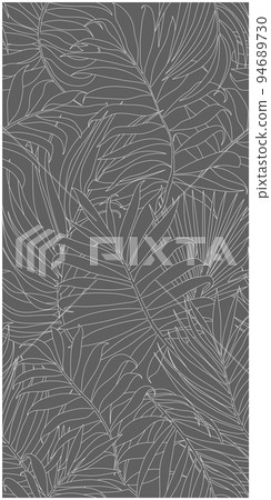 White lines pattern of tropical leaves pattern style on grey background, flat line vector and illustration. 94689730