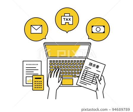 發票和筆記本電腦的插圖 發票系統 PC 稅最終申報會計會計稅 94689789