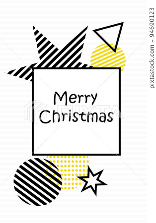 Happy New Year. Merry Christmas. Illustration festive with Christmas balls, stars. On a white background, black and yellow Christmas decorations. Happy New Year. Merry Christmas. Illustration festive with Christmas balls, stars. On a white background, black and yellow Christmas decorations. 94690123