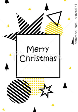 Happy New Year. Merry Christmas. Illustration festive with Christmas balls, stars. On a white background, black and yellow Christmas decorations. Happy New Year. Merry Christmas. Illustration festive with Christmas balls, stars. On a white background, black and yellow Christmas decorations. 94690131