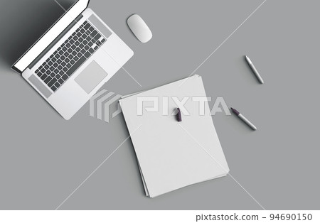 Concept of business still life with office objects on gray surface 94690150