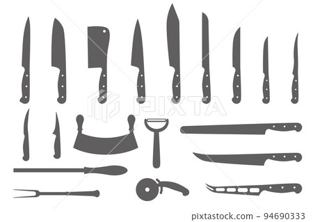 Chef knives set. Butcher meat cutting design elements. Silhouettes of cook kitchenware. Vector illustration 94690333