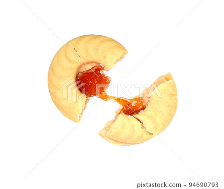 round chocolate chip cookie with strawberry cream  isolated on white background clipping path 94690793