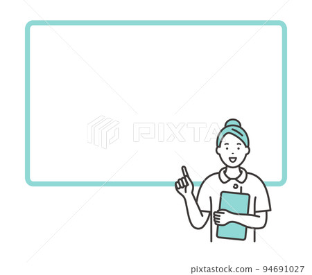 Whiteboard style frame and young female nurse 94691027