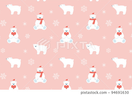 北極熊戴聖誕老人帽和雪花的無縫圖案 94691630