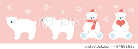 北極熊戴著聖誕老人帽子和雪花圖標集 94691632