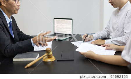 Attorney or judge provides legal advice to the client in the courtroom, Ethics in the courts include justice and impartiality, Legal consultant, Scales of justice, Law hammer, Litigation and justice. Attorney or judge provides legal advice to the client in the courtroom, Ethics in the courts include justice and impartiality, Legal consultant, Scales of justice, Law hammer, Litigation and justice. 94692163