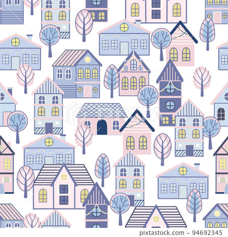 Seamless pattern of doodle houses. Great for fabric, textile vector illustration 94692345