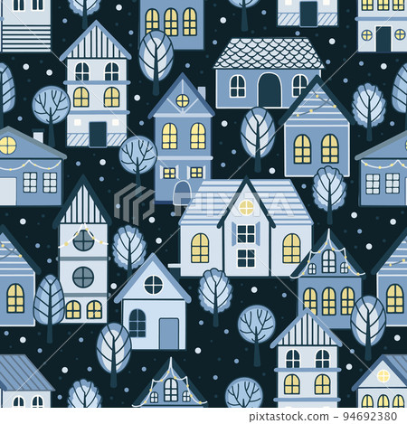 Seamless pattern of doodle houses. Great for fabric, textile vector illustration 94692380