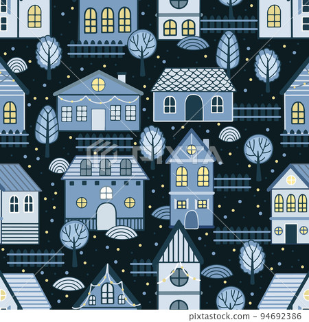 Winter houses for Christmas fabrics and decor. Seamless pattern. 94692386