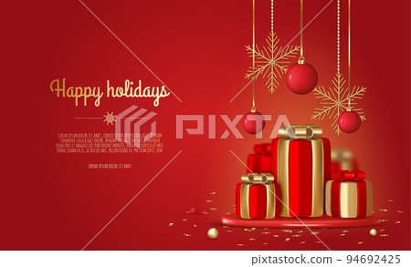 Christmas gifts holiday realistic 3d objects. Christmas decorative composition. 94692425