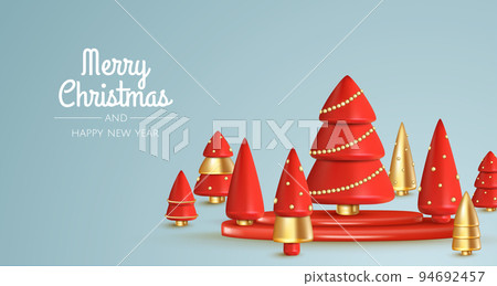 Merry Christmas and Happy New Year. 3d christmas tree. Holiday banner, web poster, flyer, greeting card. Merry Christmas and Happy New Year. 3d christmas tree. Holiday banner, web poster, flyer, greeting card. 94692457