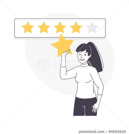Feedback and Customer Review with Woman Character Holding Star Rating Service Vector Illustration Feedback and Customer Review with Woman Character Holding Star Rating Service Vector Illustration 94692626
