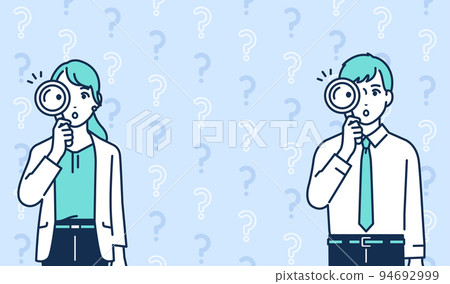 Vector illustration material of a young business person looking through a magnifying glass 94692999