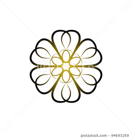 Mandala icon, floral ethnic boho style Logo. Creative flower web decor, outline isolated element, black gold gradient color, vector 94693269