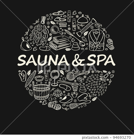 Suna and spa sketch in circle vector 94693270