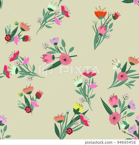 Seamless pattern. Vector flowers and leaves.... - Stock Illustration ...