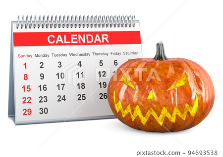 Halloween Pumpkin with desk calendar, 3D rendering 94693538