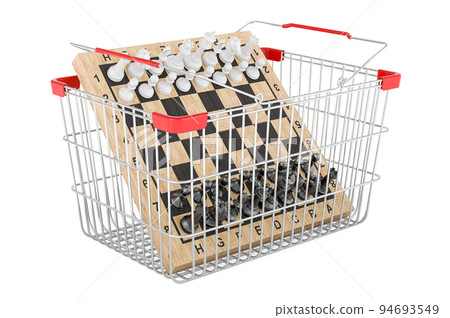 Shopping basket with chess. 3D rendering 94693549