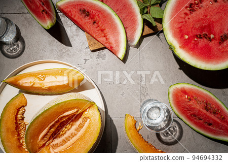Fresh organic watermelon and melon Fresh organic watermelon and melon 94694332