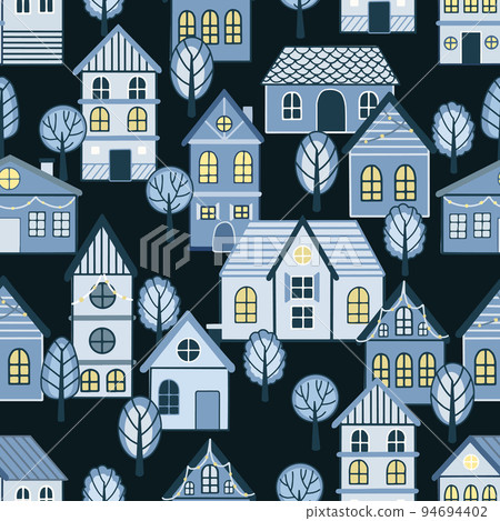 Winter houses for Christmas fabrics and decor. Seamless pattern. 94694402