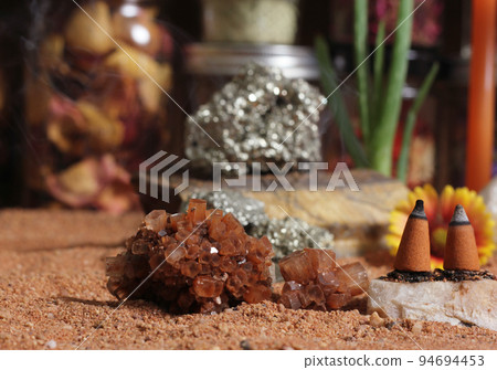 Aragonite Crystal With Incense Cones on Australian Red Sand 94694453