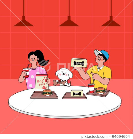 pet parents life_eating at restaurant with pup dog 94694604