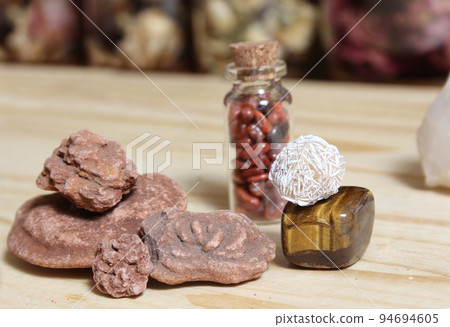 Desert Rose Rock Varieties With Jar of Agate. 94694605