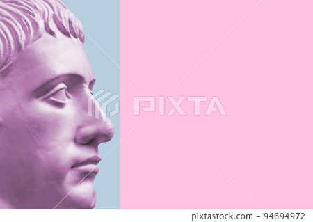 Antique sculpture of human face in artificial intelligence pop art style. Modern creative concept image with ancient statue head. Contemporary neural network art poster. Funky punk collage design. Antique sculpture of human face in artificial intelligence pop art style. Modern creative concept image with ancient statue head. Contemporary neural network art poster. Funky punk collage design. 94694972