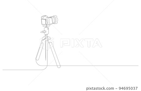 Continuous line drawing of the camera on a tripod. Vector illustration. Continuous line drawing of the camera on a tripod. Vector illustration. 94695037