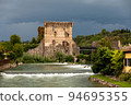 Borghetto Scaligeri Castle waterfalls in the village of Valeggio sul Mincio in Verona Italy. 94695355