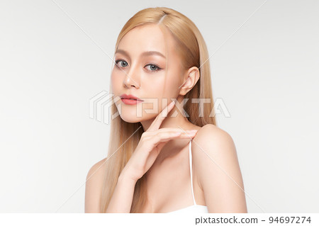 Beautiful young asian woman with clean fresh skin on white background, Face care, Facial treatment, Cosmetology, beauty and spa, Asian women portrait. 94697274