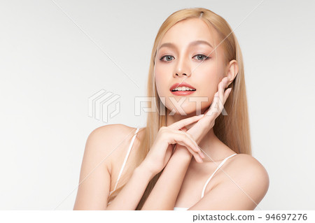 Beautiful young asian woman with clean fresh skin on white background, Face care, Facial treatment, Cosmetology, beauty and spa, Asian women portrait. 94697276