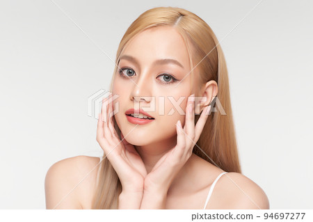 Beautiful young asian woman with clean fresh skin on white background, Face care, Facial treatment, Cosmetology, beauty and spa, Asian women portrait. 94697277