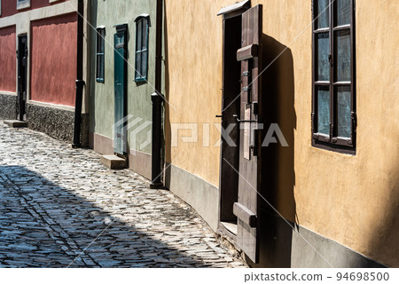 Prague - Czech Republic -View over the Golden Lane with colorful houses and cobble stones Prague - Czech Republic -View over the Golden Lane with colorful houses and cobble stones 94698500