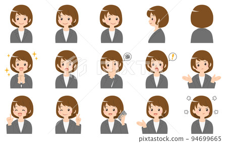 Suit female facial expression 15 patterns Bust-up illustration 94699665