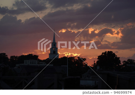 nantucket harbor view at sunset panorama 94699974