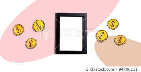 Blank photo frame with coins - earn online theme Blank photo frame with coins - earn online theme 94700111