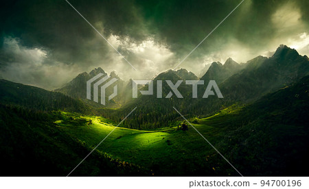 illustration painting nature mountain blue sky majestic mountains 94700196