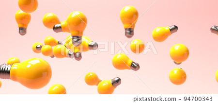 Scattered light bulbs on a colored background - 3D 94700343