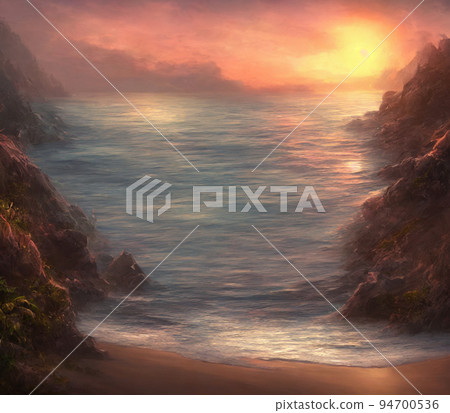 Coast lit by the setting sun landscape nature 94700536